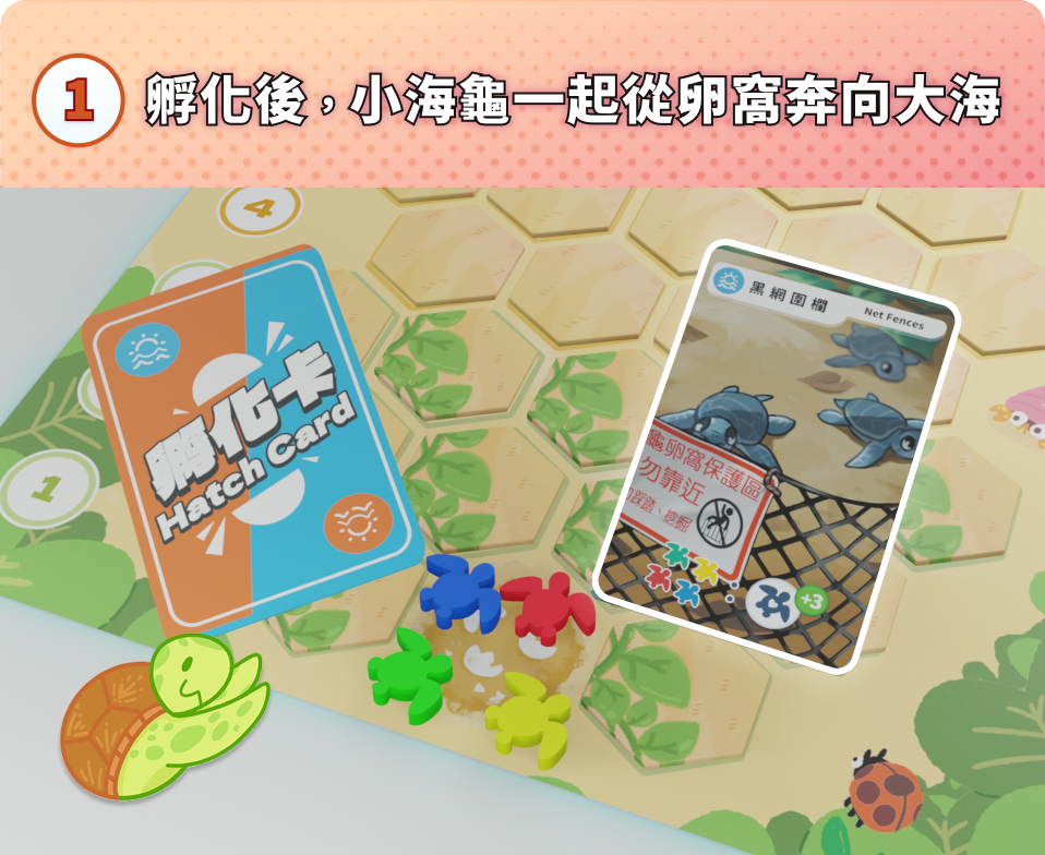 遊戲流程第一步：小海龜破卵孵化後向大海前進